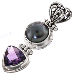 1 9/16" 925 Silver Amethyst Freshwater Pearl Pendant
