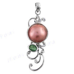 1 15/16" 925 Silver Emerald Pink Mabe Pearl Pendant