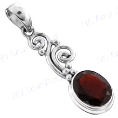 1 7/16" 925 Silver Garnet Red Pendant