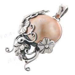 1 5/8" 925 Silver Gold Mabe Pearl Pendant