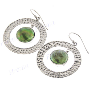 1 3/16" 925 Silver Green Biwa Pearl French Hook Earrings