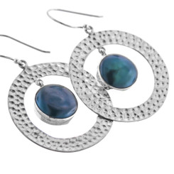 1 3/16" 925 Silver Gray Biwa Pearl Peacock Blue French Hook Earrings