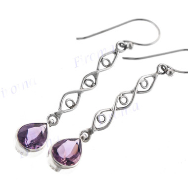 1 9/16" 925 Silver Amethyst Teardrop French Wires Earrings