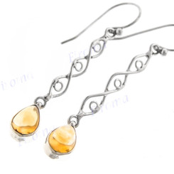1 9/16" 925 Silver Citrine Teardrop French Wires Earrings