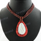 Genuine Red Coral Glass Seed Beads White Mother Of Pearl 18" Necklace Pendant
