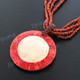 Genuine Red Coral Goldlip Mother Of Pearl Round 18" Brown Necklace Pendant