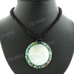 New Zealand Paua Abalone Glass Seed Beads Mother Of Pearl Shell Round Necklace