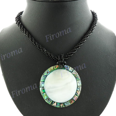 New Zealand Paua Abalone Glass Seed Beads Mother Of Pearl Shell Round Necklace