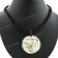 Tiger Nautilus Shell Glass Seed Beads Round 17" Black Necklace