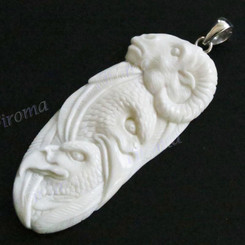 3 1/8" 925 Silver Buffalo Bone Carving Eagle Ram Pendant