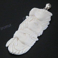 3 1/8" 925 Silver Buffalo Bone Carving Equestrian Horse Pendant