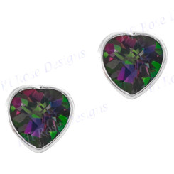3/8" 925 Silver Rainbow Mystic Topaz Heart Post Earrings