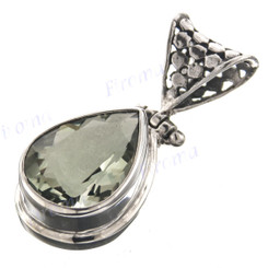 1 1/4" 925 Silver Green Amethyst Teardrop Pendant