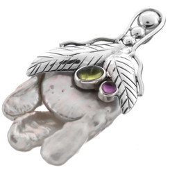 2 3/16" 925 Silver Peridot Amethyst Biwa Pendant
