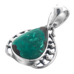 925 Silver Pear Teardrop Turquoise Sterling Filigree Pendant, 1 1/8"