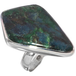925 Silver Sparkling Russian Fuchsite Sterling Adj Sz 9 Ring, 1 1/4"