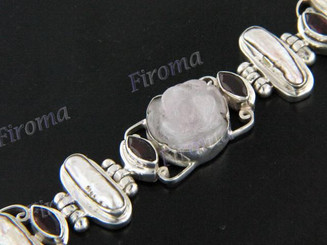 MOTHER OF PEARL SHELL RED GARNET BIWA STERLING SILVER bracelet