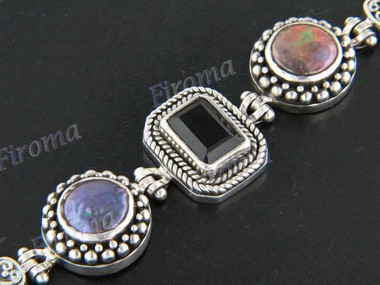 6CT SMOKEY QUARTZ BIWA PEARL STERLING SILVER bracelet