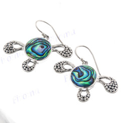 1 5/16" 925 Silver Paua Abalone Shell French Wires Earrings