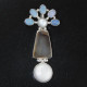 925 Silver Exquisite Biwa Pearls Druzy Drusy Opal Gems Pendant, 1 9/16"