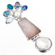925 Silver Exquisite Biwa Pearls Druzy Drusy Opal Gems Pendant, 1 9/16"