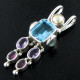1 7/8" 925 Silver Blue Topaz Tourmaline Amethyst Pendant