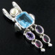 1 7/8" 925 Silver Blue Topaz Tourmaline Amethyst Pendant