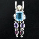 1 7/8" 925 Silver Blue Topaz Tourmaline Amethyst Pendant