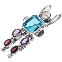 1 7/8" 925 Silver Blue Topaz Tourmaline Amethyst Pendant