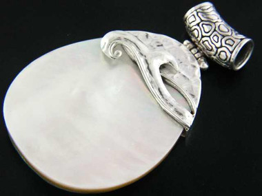 925 Silver Teardrop White Mother Of Pearl Shell Sterling Pendant, 2"