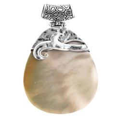 925 Silver Teardrop White Mother Of Pearl Shell Sterling Pendant, 2"