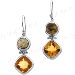 1 1/8" 925 Silver Tourmaline Citrine French Wires Earrings
