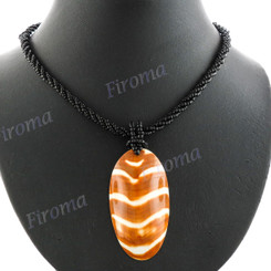 Tiger Nautilus Shell Glass Seed Beads 17" Black Necklace Pendant