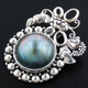 925 Silver Handmade South Pacific Blue Mabe Pearl Sterling Pendant, 1 7/16"