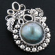 925 Silver Handmade South Pacific Blue Mabe Pearl Sterling Pendant, 1 7/16"