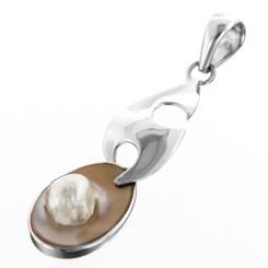 925 Sterling Silver Blister Pearl Sterling Pendant, 2"
