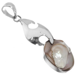 925 Sterling Silver Blister Pearl Sterling Pendant, 2"