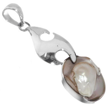 925 Sterling Silver Blister Pearl Sterling Pendant, 2"