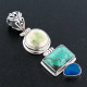 925 Silver Turquoise Natural Opal Biwa Sterling Pendant, 2 1/16"
