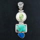 925 Silver Turquoise Natural Opal Biwa Sterling Pendant, 2 1/16"