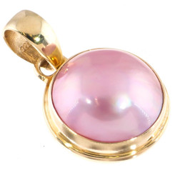 13/16" 925 Silver Pink Mabe Pearl Gold Pendant