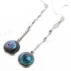 1 3/4" 925 Silver Paua Abalone Shell French Drop Earrings