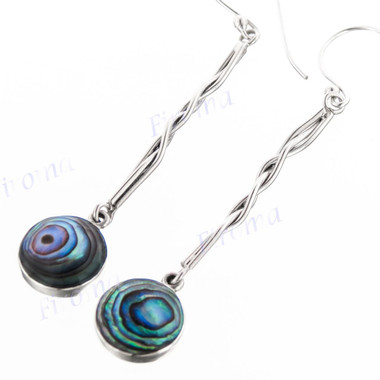 1 3/4" 925 Silver Paua Abalone Shell French Drop Earrings