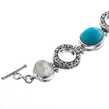 925 Silver Labradorite Turquoise Pearl Sterling Bracelet