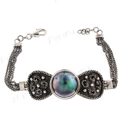 925 Silver Mabe Pearl Wheat Lobster 8 1/2" Lobster Claw Lock Chain Bracelet