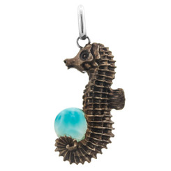 925 Silver Starborn Creations Seahorse Carving Larimar Pendant