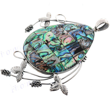 3 3/8" 925 Silver Paua Abalone Shell Teardrop Pendant