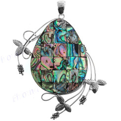 3 3/8" 925 Silver Paua Abalone Shell Teardrop Pendant