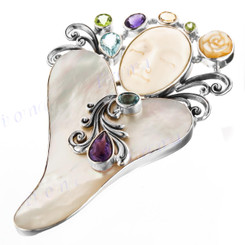 3 9/16" 925 Silver Topaz Peridot Amethyst Shell Goddess Pendant