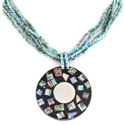 Mother Of Pearl Paua Abalone Seed Beads Shell 17" Turquoise Necklace